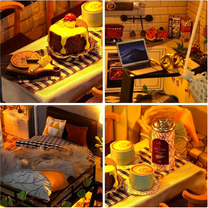 Miniature Apartment Dollhouse Kit with Protective Cover Handmade 3D Puzzle DIY House Furniture Accessories Home Decor Gift for Adults Teens Birthday Christmas Anniversary