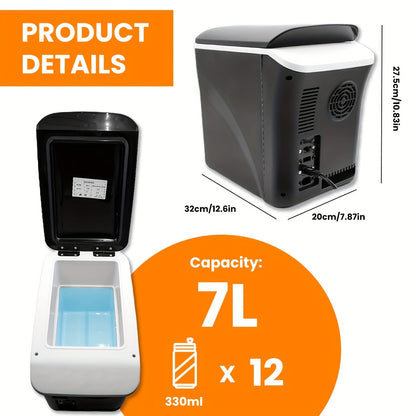 Car Mini Fridge, 3 Gallon 12V/24V DC Portable Car Refrigerator Cooler – Cools to -7°C, Fits 12x330ml Cans, Low Noise & Shockproof Design for Road Trip, RV, Camping and Outdoor Adventures