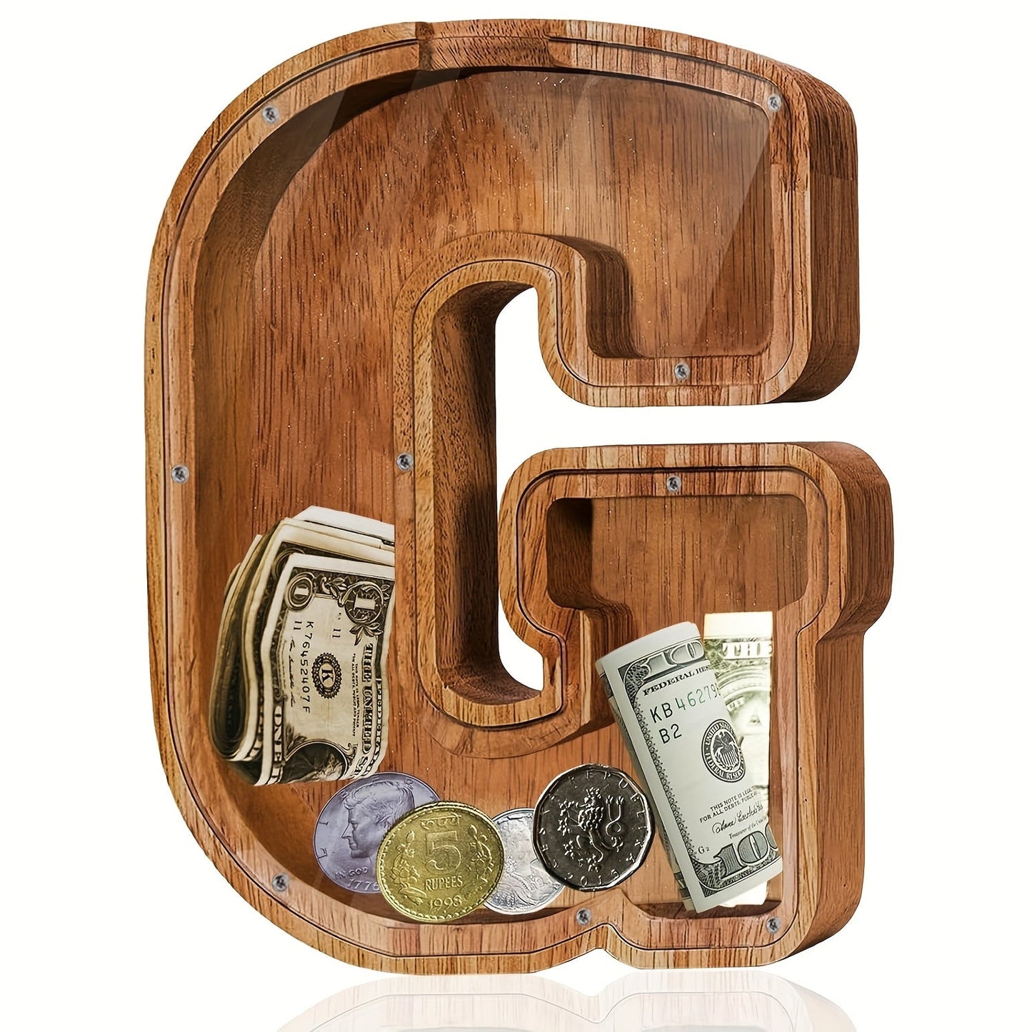 Personalized Wooden Piggy Bank for Kids – A-Z Alphabet Letter Initial Coin & Bill Savings Bank for Boys & Girls, Toddlers to Big Kids | Birthday Christmas Baby Shower Gift | Financial Literacy Toy & Room Decor