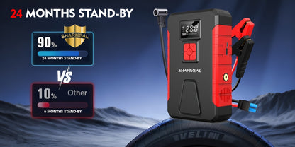 Portable Jump Starter with Air Compressor – 15000A-19000A Peak 350PSI 12V 17-in-1 Car Battery Jump Starter, Digital Display, LED Light & Smart Clamp for Cars Trucks SUVs