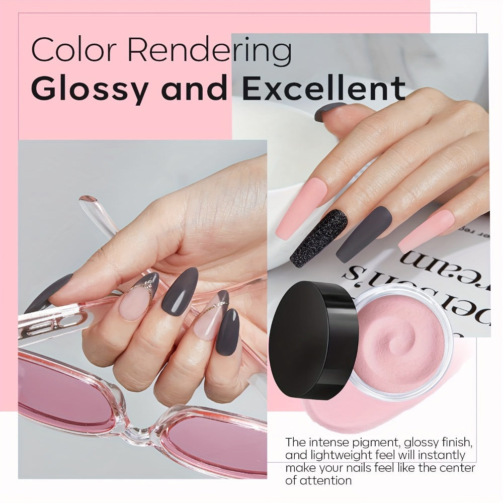 Dip Powder Nail Starter Kit 4 Colors Soft Gray Pink Black Glitter with Base Coat Top Coat Activator No Lamp French Nail Art Salon Style Manicure Set for Beginners Women