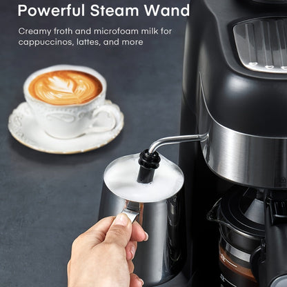 Espresso Machine 3.5 Bar Steam 4 Cup Cappuccino & Latte Maker with Milk Frother – Stainless Steel One-Touch Home Coffee Machine for Espresso, Cappuccino & Latte, Black