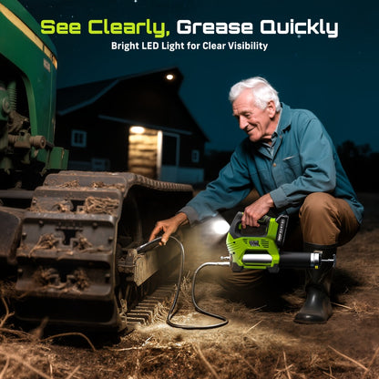 Electric Grease Gun 12000PSI Cordless – 3-Speed Brushless Motor, Dual 2.0Ah Batteries, LED Light, Heavy-Duty Wireless Grease Gun for Automotive, Farm & Industrial Lubrication