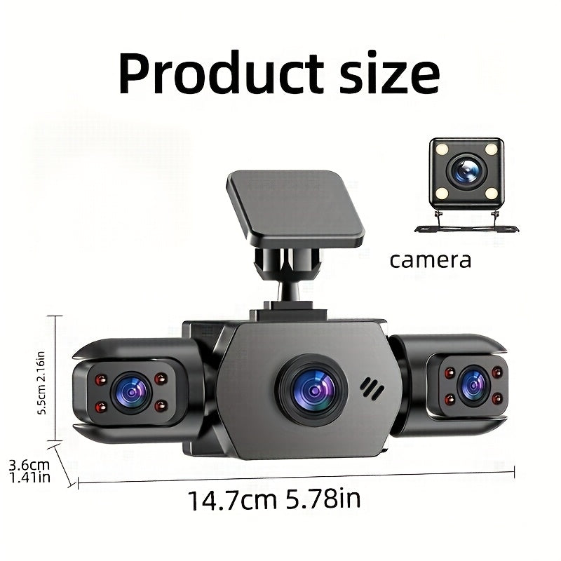 PODOFO Dual Camera Dash Cam 1080P, Suitable for Cars, 4-Channel Front/Rear/Left/Right, 3.16-inch IPS Screen, Night Vision, Loop Recording, 24-Hour Parking Monitoring with G-Sensor/Motion Detection, Optional 64GB Memory Card, Vehicle Security Camera
