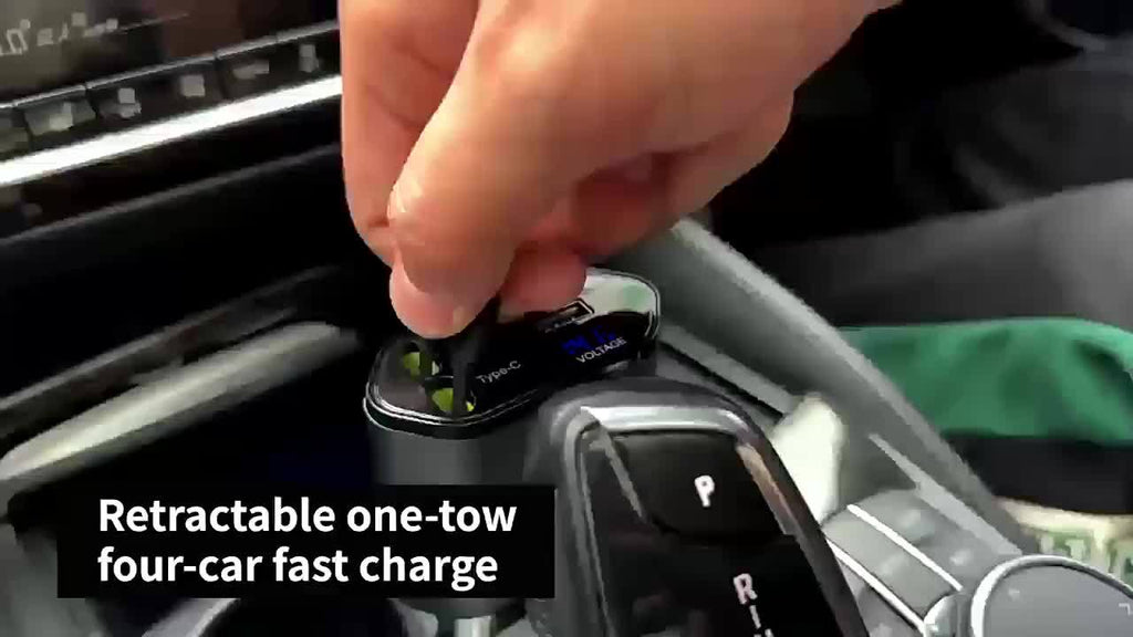 120W Retractable 4in 1 Fast Charging Car Charging Cable 4 Ports Car Charger Adapter Compatible with iPhone 15/ 14/ 13/ 12/ 11 Galaxy Pixel and All iOS and Android Devices - Safe and Reliable Car Plug