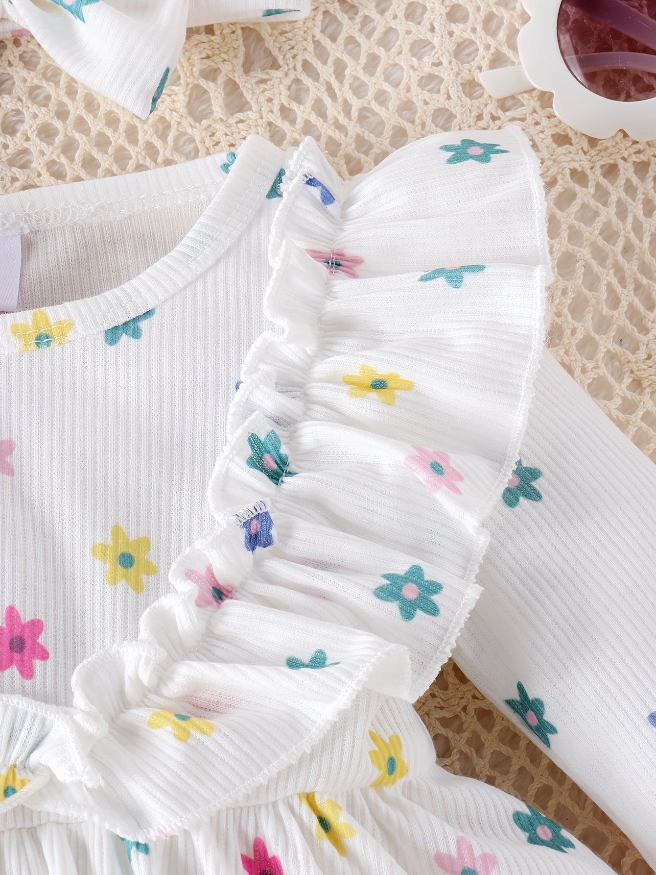 Baby Girls Outfit Set - Floral Lace Trim