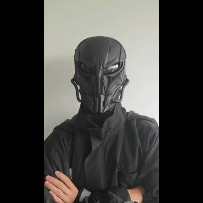 Cyberpunk Full Face Mask Breathable Anti-Fog Nylon Silver – Complete Face Covering for Halloween Carnival Rave LARP Cosplay, Sci-Fi Costume Helmet Prop, 9x8in Unisex Adults Teens