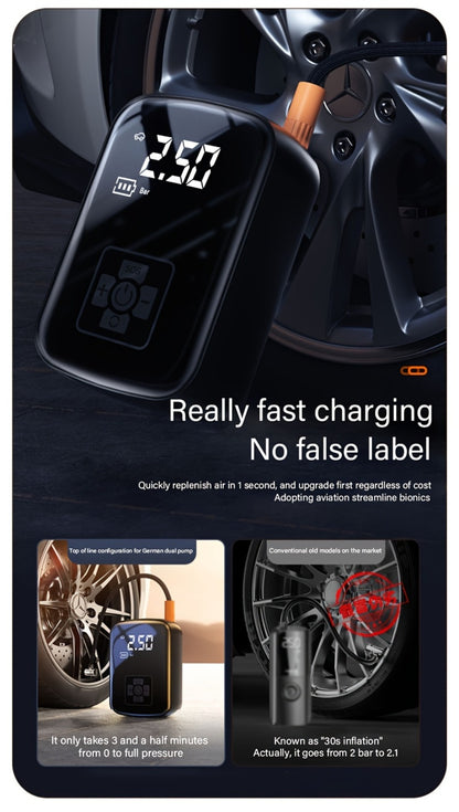 Portable Tire Inflator Air Compressor 150PSI 100W Cordless 4000mAh Digital Display 5 Modes USB-C Fast Charge for Car Motorcycle Bicycle Ball Auto Shut-Off Yellow Blue Black Silver