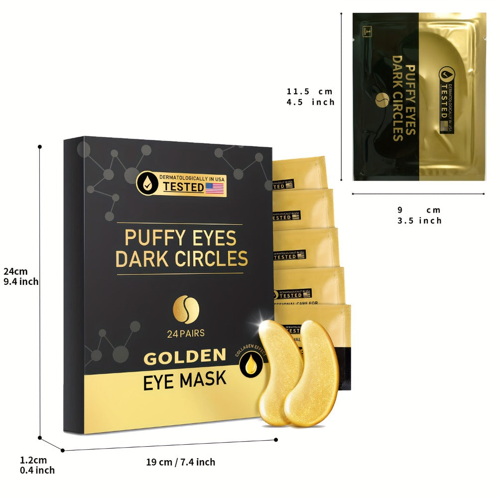 Gold Collagen Eye Patches 24 Pairs – Under Eye Masks for Dark Circles, Puffiness & Fine Lines | Hydrating Anti-Aging Gel Patches for Women & Men, All Skin Types, Travel-Ready Skincare Gift