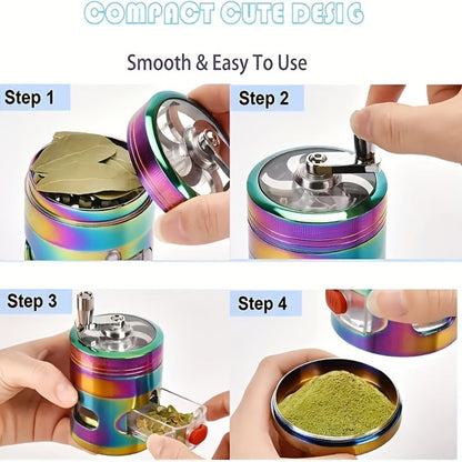 Spice Grinder 4-Layer Hand Crank Metal Herb Grinder – Colorful Rainbow Multifunctional Spice Crusher for Kitchen, Manual Spice Mill, Kitchen Gadget Gift