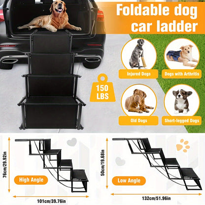 Dog Car Ramp Foldable Non-Slip – Collapsible Pet Ramp for Cars SUVs & Trucks, Lightweight Portable Dog Steps for Large Small Dogs, Easy to Clean, Safe Rubberized Bottom