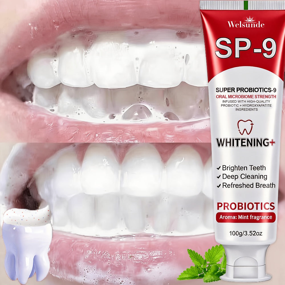 Probiotic Toothpaste with Hydroxyapatite – Super Probiotics-9 European Formula, Deep Cleaning & Gum Care, Mint Fresh Breath, Teeth Brightening Oral Care Gift for Women & Men, 100g
