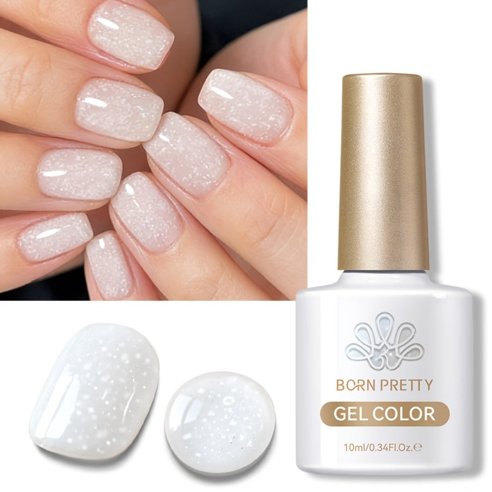 Glitter Jelly Gel Nail Polish Snowflake Sequin Pink Soak-Off UV LED – Semi-Permanent Sparkle Gel Varnish 10ml, Long-Lasting Christmas Holiday Winter Nail Art for DIY Salon Manicure Women