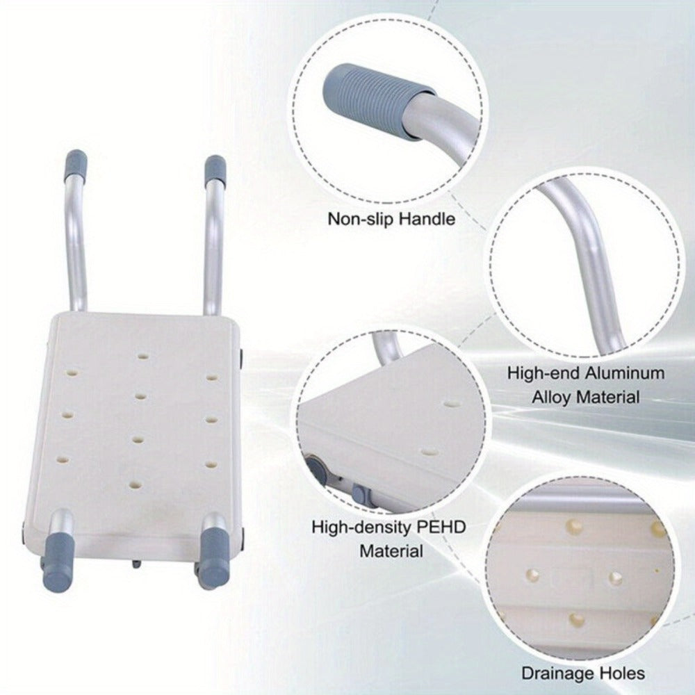 Bath Seat Adjustable Aluminum Shower Chair – Suspended Bathtub Stool with Anti-Slip Handles, 300 lbs Capacity | Lightweight Retractable Bath Board for Elderly, Disabled & Injured, 3 Length Settings
