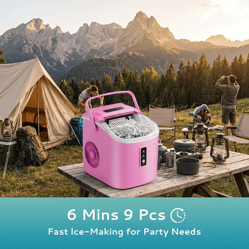 Portable Ice Maker Countertop – Bullet Ice Machine 26-29 Lbs Daily, 9 Ice Cubes in 6 Mins, Self-Cleaning, Quiet Under 45dB, with Handle, Basket & Scoop, for Home, Kitchen, Camping & RV