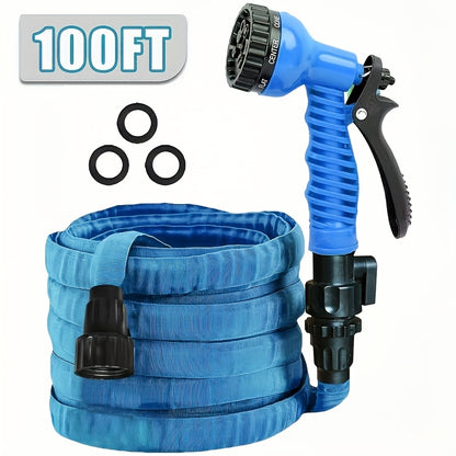 100-foot Car Wash Hose Kit - Equipped with a Car Wash Spray Nozzle Featuring 7 High-pressure Spray Modes; Lightweight and Portable, Tangle-free and Kink-resistant, with a Rust-proof Design; Suitable for Car Washing, Vehicle Cleaning and Care