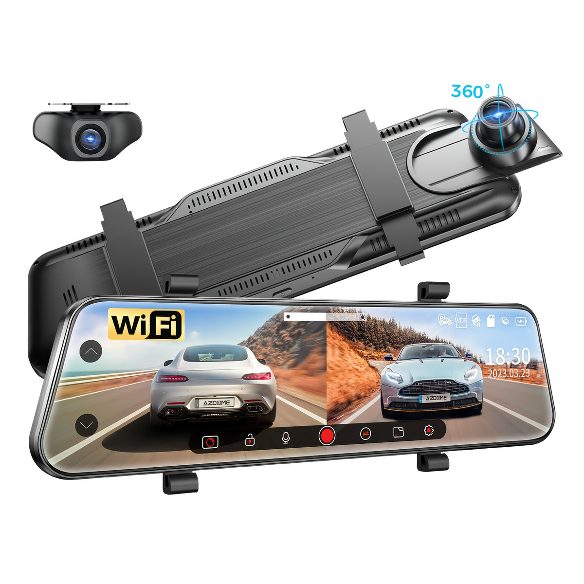 Dual-Recording Dash Cam with Touchscreen - WiFi, Front 1080P and Rear 720P, 10-inch In-Car Screen Recorder, Loop Recording, Super Night Vision, WDR, Parking Monitor, GPS Support, Voice Control, Easy Installation
