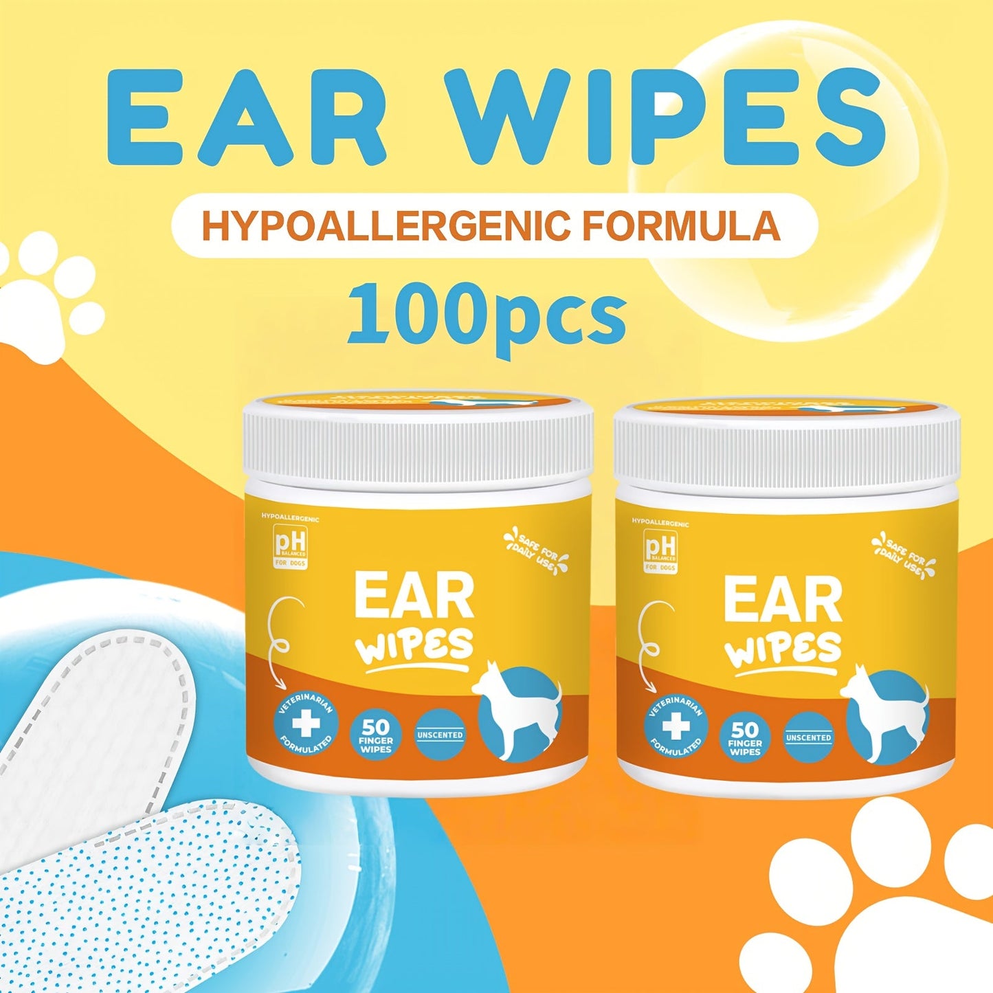 Pet Cleaning Wipes for Dogs & Cats - Ear Wipes Eye Wipes Dental Wipes Teeth Cleaning Kit, Soothing Deodorizing Itch Relief Coconut Scent, Gentle Daily Hygiene Wipes for All Breed Sizes