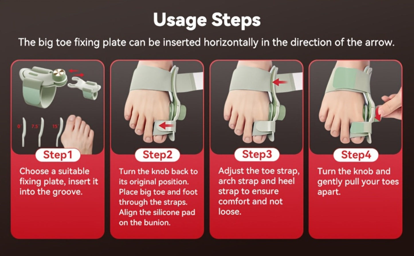 Bunion Corrector Splint with Double Correction – Stepless Adjustable Knob, 3-Angle Fixing Plate, Fits Left & Right Foot for Men & Women