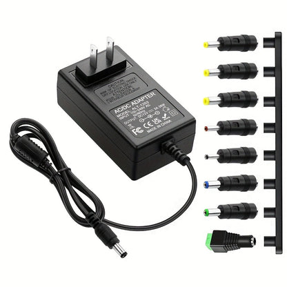 12V 3A DC Power Adapter 36W with 10 Interchangeable Tips - Universal AC 100-240V Input, Short Circuit & Overvoltage Protection, Stable Output for CCTV Camera, LED Strip, Router, TV Box & More