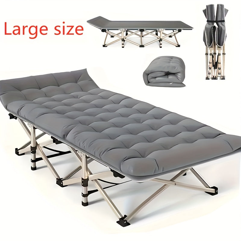 Camping Cot 74 Inch Heavy Duty Folding Bed – Portable Foldable Sleeping Cot with Double-Sided Plaid Mattress & Carry Bag, Outdoor Lounger for Sports Field, Backyard & Guest Use (74x30 in)