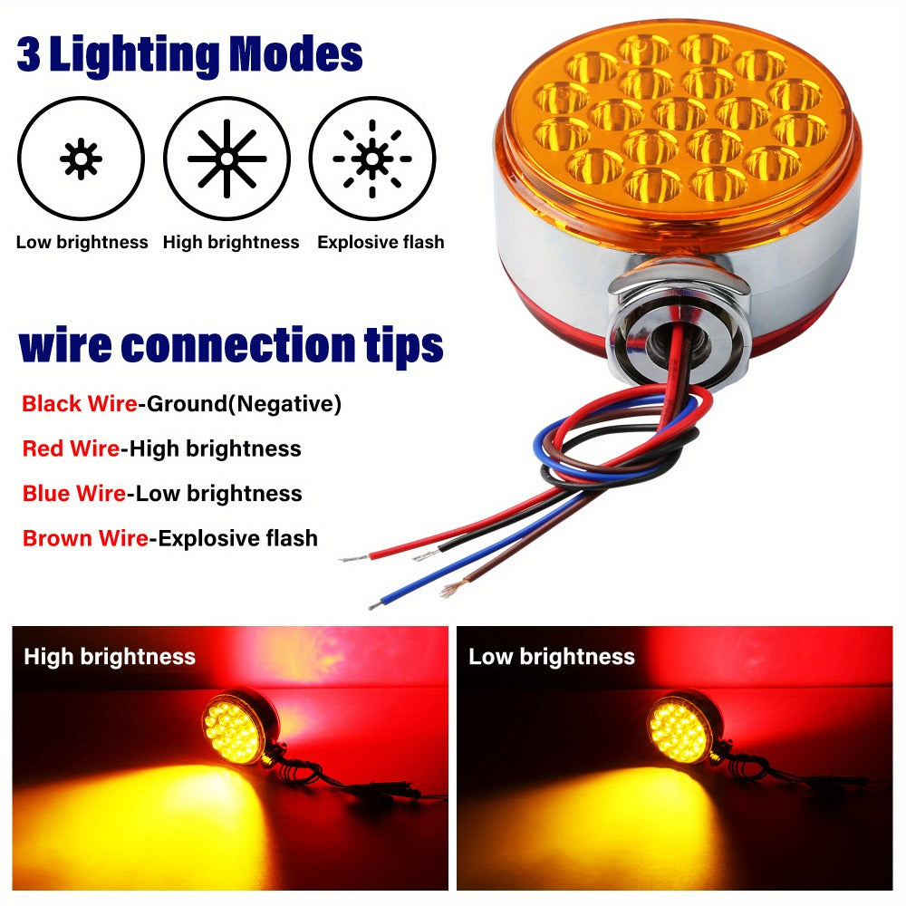 Truck Pedestal Lights Kit 4 Pack - 2pcs 4 Inch Round Double Face LED Turn Signal Lights 38-LED & 2pcs 3 Inch Round Double Face LED Marker Lights, Universal Trailer Semi Truck