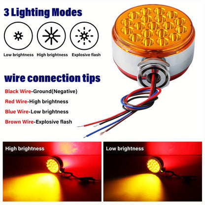 Truck Pedestal Lights Kit 4 Pack - 2pcs 4 Inch Round Double Face LED Turn Signal Lights 38-LED & 2pcs 3 Inch Round Double Face LED Marker Lights, Universal Trailer Semi Truck