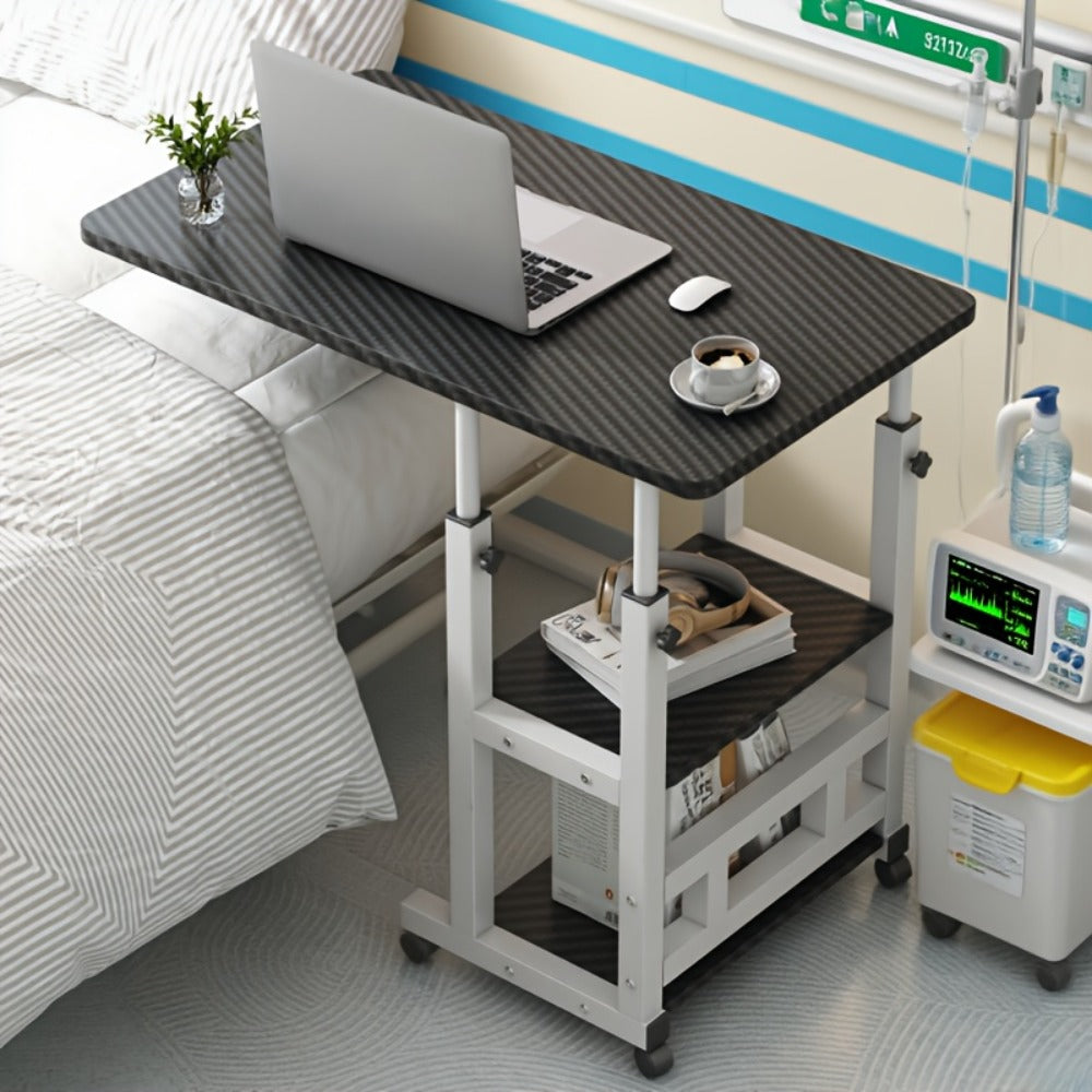 Rolling Overbed Table with Brake Wheels – Adjustable Height Bedside Nursing Dining Table for Elderly & Patients | Lockable Caster Wheels, Over-Bed Card Tray Design, 4 Colors, Practical Gift