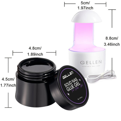 Solid Gel Nail Glue Kit with Mini LED Lamp — 8g UV Cure Gel Glue 28+ Days Long-Lasting Bond for Press On Nails Acrylic Tips Rhinestones, Non-Toxic Natural Resin, Salon & Home Manicure Gift Set