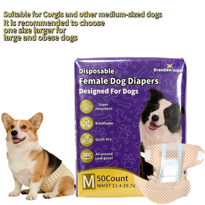 Disposable Dog Diapers 50-Pack for Male & Female Dogs - Super Absorbent Leak-Proof Pet Nappies, Comfortable Fit for Puppies, Senior Dogs, Incontinence & Post-Surgery Recovery, XXS to L