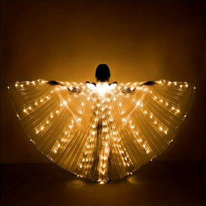 LED Feather Dance Costume Glowing Luminous – Light Up Belly Dance Performance Dress for Women Halloween Christmas Mardi Gras Rave Stage Show White Purple Warm White