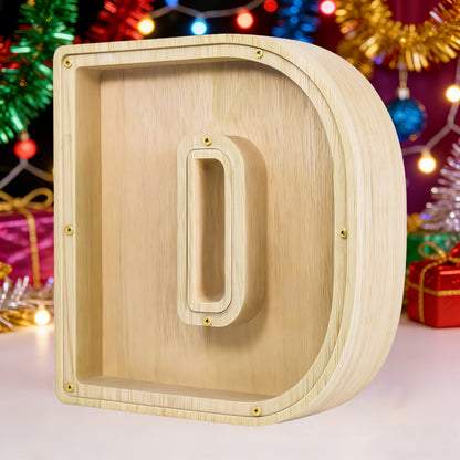 Alphabet Letter Piggy Bank A-Z Wooden Coin Bank Large Capacity Transparent – Personalized Savings Box for Kids | Back to School, Christmas & Birthday Gift