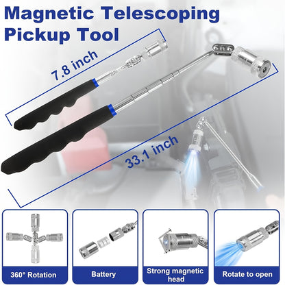17pcs Hook and Pick Tool Set with Scraper Auto Clip Removal Plier Fastener Remover Rivets Puller Mechanic Car Trim Removal Tool Kit Gasket Telescoping Magnetic Pickup Hand Automotive Tools (Blue)