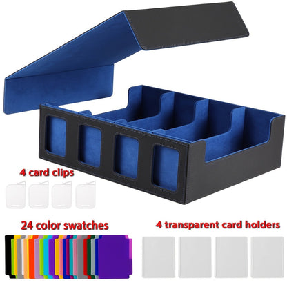 Magnetic Card Storage Box 1200+ Cards with Display Window – 24 Color Dividers 4 Sleeves Grid Boards, Trading Card Organizer for Pokemon MTG Sports YuGiOh TCG, Blue Red Gray Purple