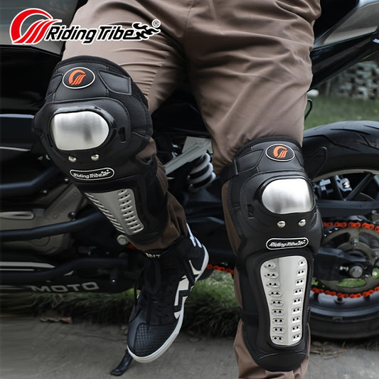 4pcs Motorcycle Riding Equipment - Knee And Elbow Pads with Stainless Steel Protective Shell, Adjustable Fit
