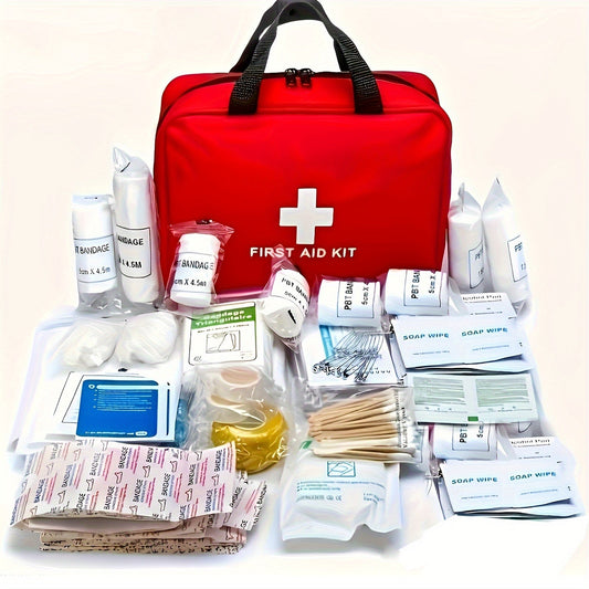 152 Piece First Aid Kit Waterproof Compact Trauma Medical Emergency Kit for Home Office Car Travel Camping Hiking Boating Outdoor Survival with Premium Supplies Red