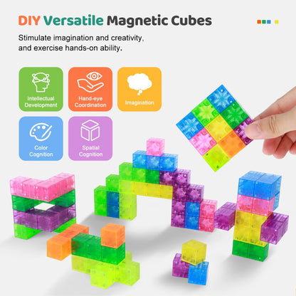 Magnetic Building Blocks 100pcs Colorful Transparent Cube Construction Set – Creative STEM Physics Learning Toy for Boys & Girls, Best Christmas & Birthday Gift for Kids Ages 3+
