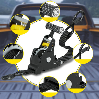 Auto Retractable Ratchet Straps 2-Pack – Heavy Duty Tie Down with Automatic Tightening, 1100/1400/1700 LBS Capacity, Abrasion-Resistant, for Truck Motorcycle Boat Trailer Canoe