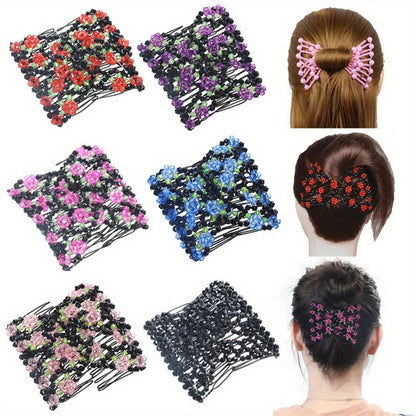 Hair Accessories Set for Women 6 Pieces – Beaded Flower Hair Combs Hairpins Ball Head Disc Clip Double Row Comb Elegant Bridal Wedding Party Daily Styling Gift for Ladies Girls