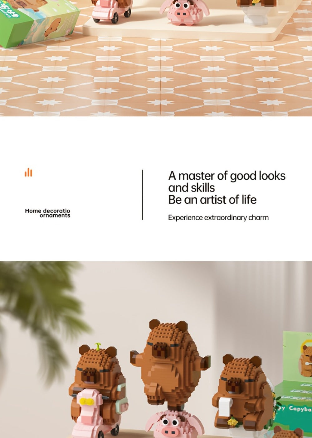 Capybara Micro Brick Building Set 562pcs Collector Edition – Miniature DIY Assembly Desk Decor Stress Relief Toy for Kids Teens Adults Capybara Lover Gift Birthday Easter Christmas Multiple Scenes