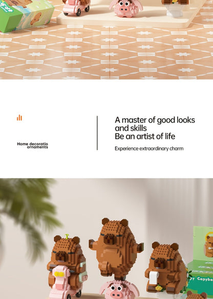 Capybara Micro Brick Building Set 562pcs Collector Edition – Miniature DIY Assembly Desk Decor Stress Relief Toy for Kids Teens Adults Capybara Lover Gift Birthday Easter Christmas Multiple Scenes