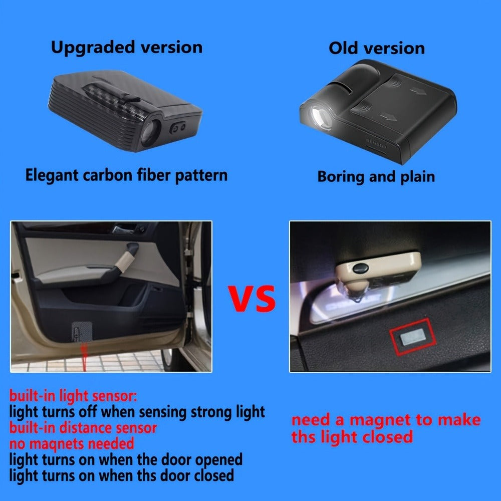 LED Door Projector Lights 4pcs American Flag Logo Wireless Car Door Step Welcome Shadow Light Universal Fit All Car Brands Battery Powered Ground Projection Puddle Lamp