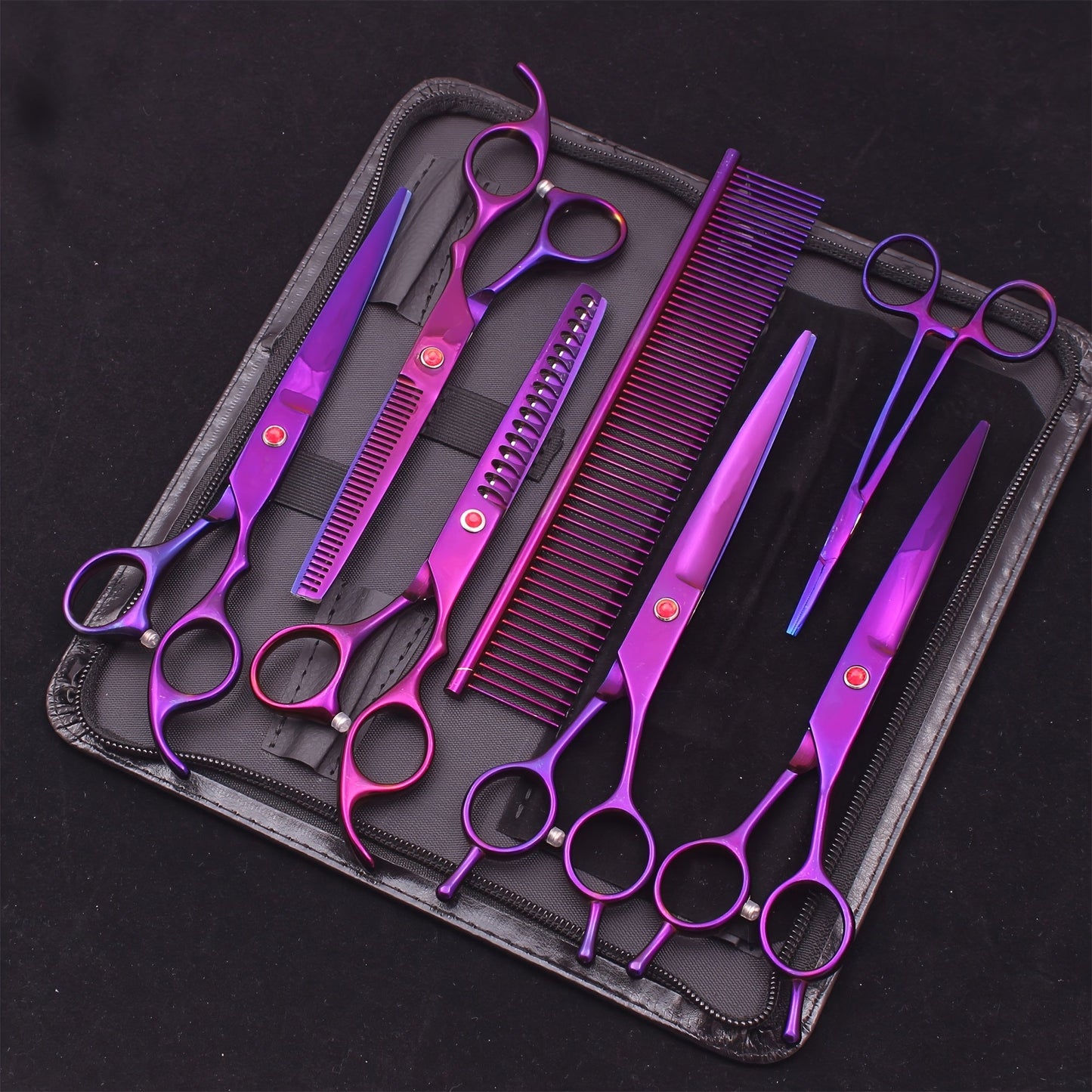 Dog Grooming Scissors Set 7 Piece - Japanese Stainless Steel Cutting Thinning Chunker Shears with Pet Comb for All Breeds