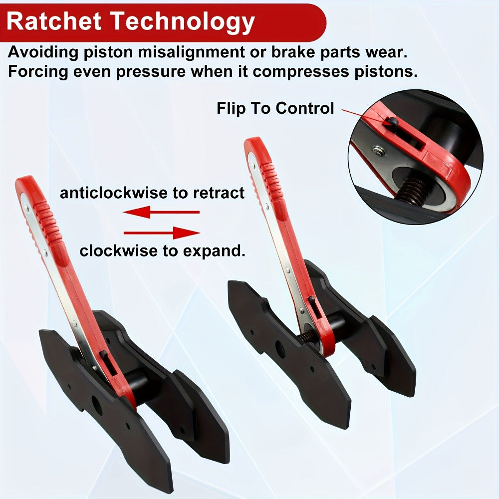 Brake Caliper Piston Compression Tool 360° Swing Ratchet – Single Dual 4-Piston Fixed Floating Disc Brake Calipers, Alloy Steel, 2 Spacers, Auto Brake Repair Tool for Cars SUVs Trucks
