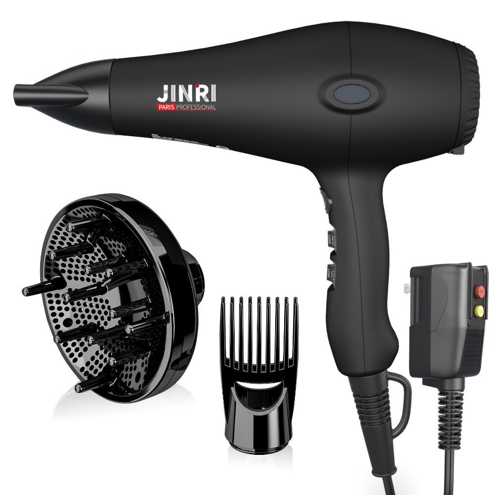 1875W Professional Hair Dryer with Diffuser & Concentrator — Ionic Technology, Salon-Quality Blowout for Curly Hair, Adjustable Cord, US Plug, Black