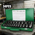 34pcs Impact Socket Set with 1/2" Drive Or 53pcs Tool Set Or 47pcs Impact Socket Set with 3/8" Drive, SAE (5/16" to 3/4") And Metric (8 to 22mm) Sizes, 6-point Design, Including Ratchet Handle, Extension Rod And Connector, Cr-V