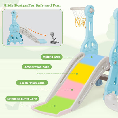 4-in-1 Toddler Slide and Swing Set with Climber Basketball Hoop Outdoor Indoor Backyard Playground Playset for Kids Ages 1-6 Yellow