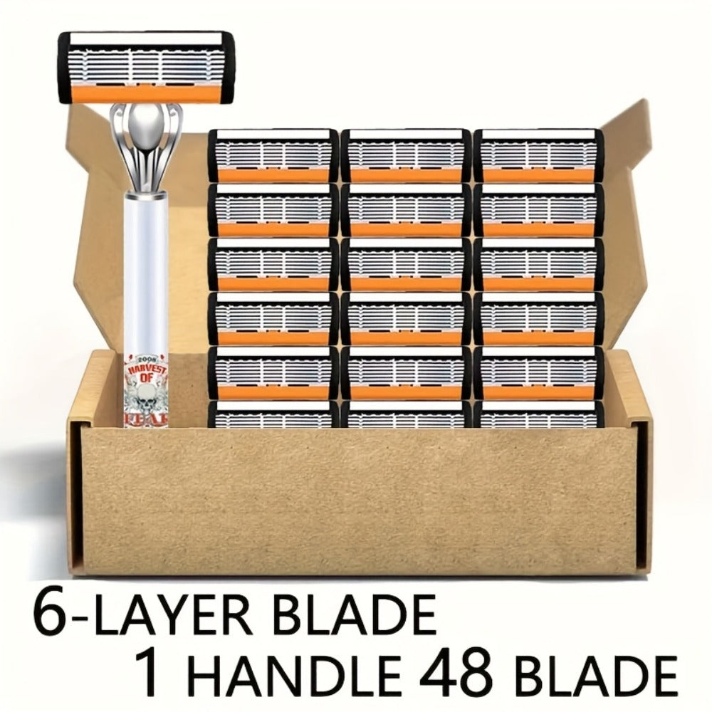 Men's Safety Razor Set 72 Blades 2 Non-Slip Handles Progressive Classic Style Painless Shaving Kit – Close Shave Replacement Blade Razor for Daily Face Neck Grooming, Birthday Father's Day Gift for Him