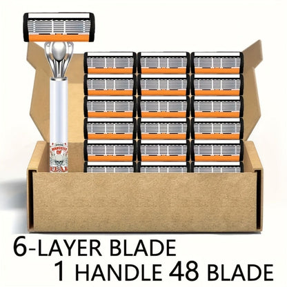 Men's Safety Razor Set 72 Blades 2 Non-Slip Handles Progressive Classic Style Painless Shaving Kit – Close Shave Replacement Blade Razor for Daily Face Neck Grooming, Birthday Father's Day Gift for Him
