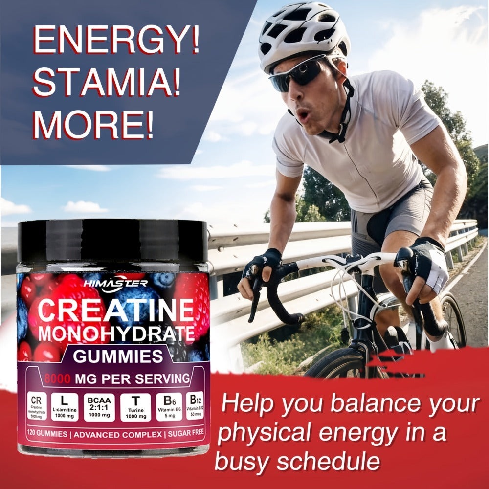 Creatine Monohydrate Gummies 8000mg Blueberry Flavor – with L-Taurine, BCAA, Vitamin B6 & B12 | Pre-Workout Muscle Strength & Endurance Supplement for Men & Women | 120 Count | Yeah Buddy Formula